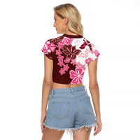 Pink Hibiscus Plumeria Floral Raglan Cropped T Shirt - Polynesian Pride