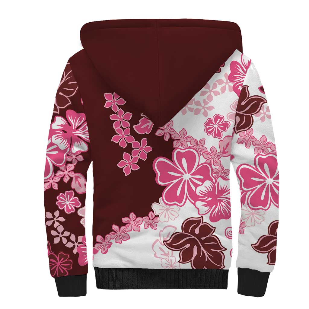 Pink Hibiscus Plumeria Floral Sherpa Hoodie - Polynesian Pride