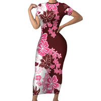 Pink Hibiscus Plumeria Floral Short Sleeve Bodycon Dress - Polynesian Pride