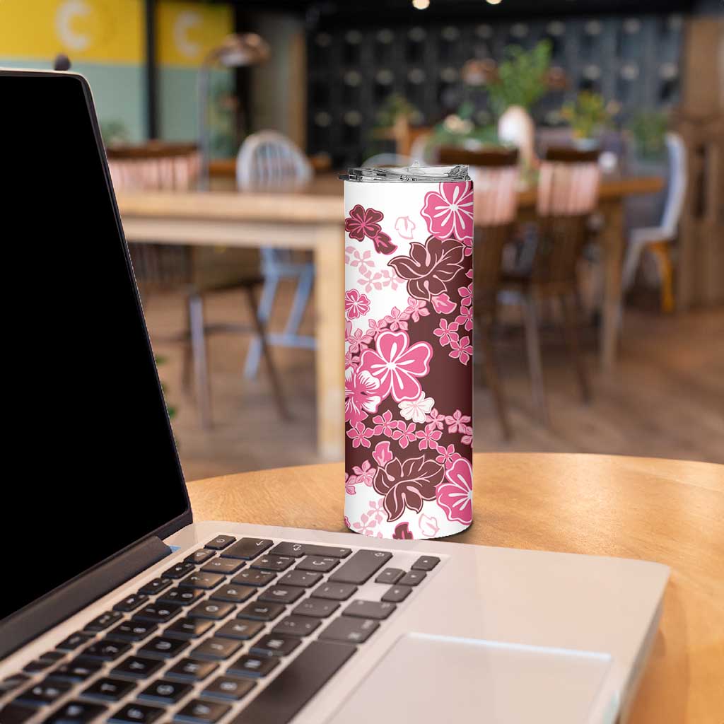 Pink Hibiscus Plumeria Floral Skinny Tumbler - Polynesian Pride