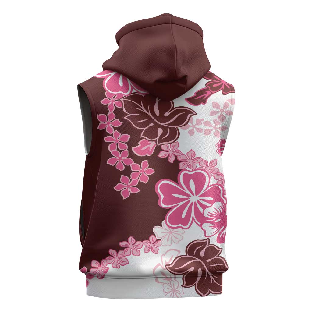 Pink Hibiscus Plumeria Floral Sleeveless Zip Hoodie - Polynesian Pride