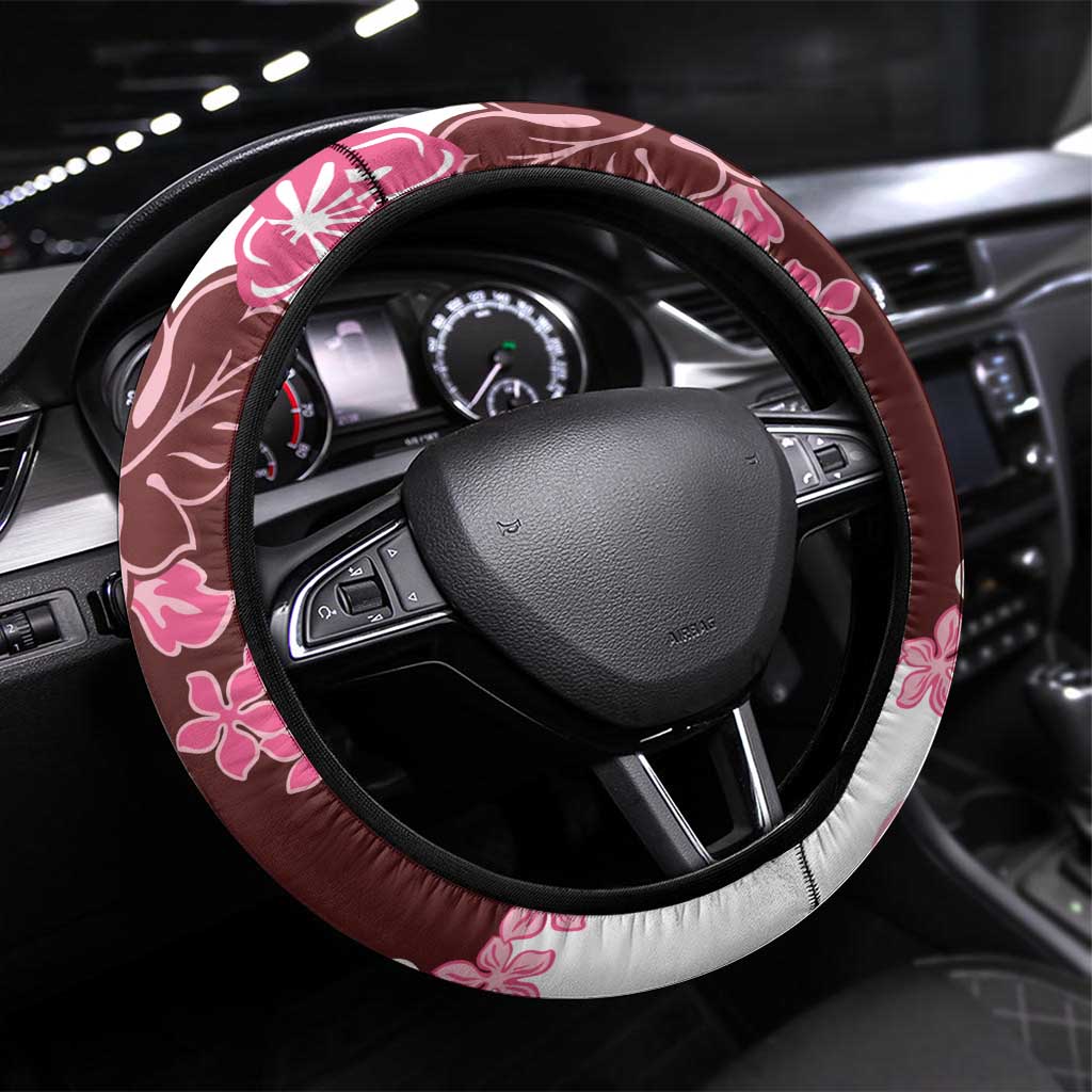 Pink Hibiscus Plumeria Floral Steering Wheel Cover - Polynesian Pride