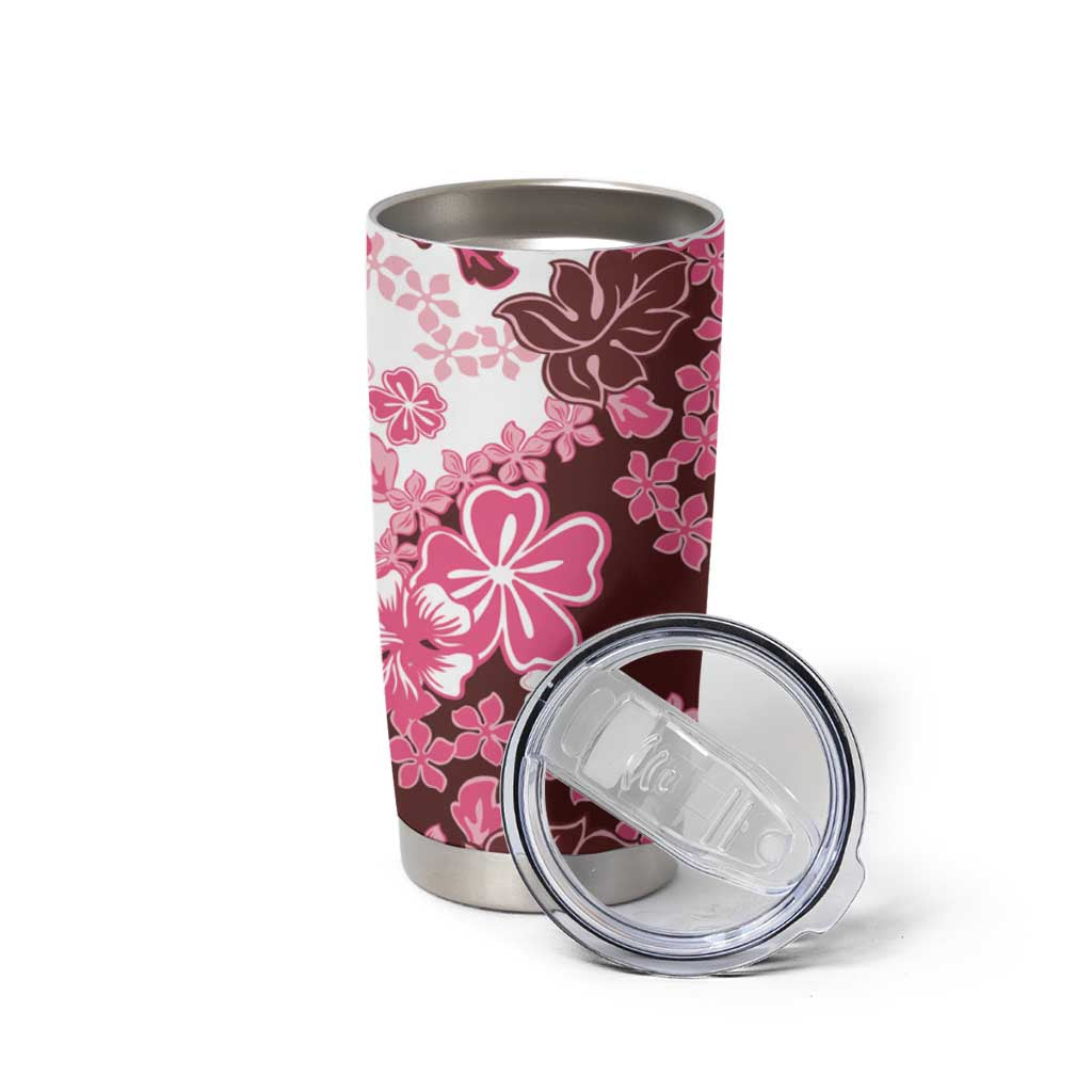 Pink Hibiscus Plumeria Floral Tumbler Cup - Polynesian Pride