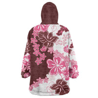 Pink Hibiscus Plumeria Floral Wearable Blanket Hoodie - Polynesian Pride
