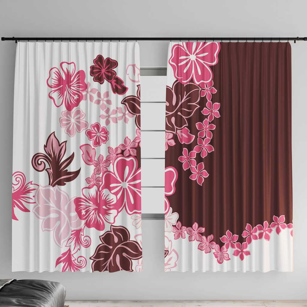 Pink Hibiscus Plumeria Floral Window Curtain - Polynesian Pride