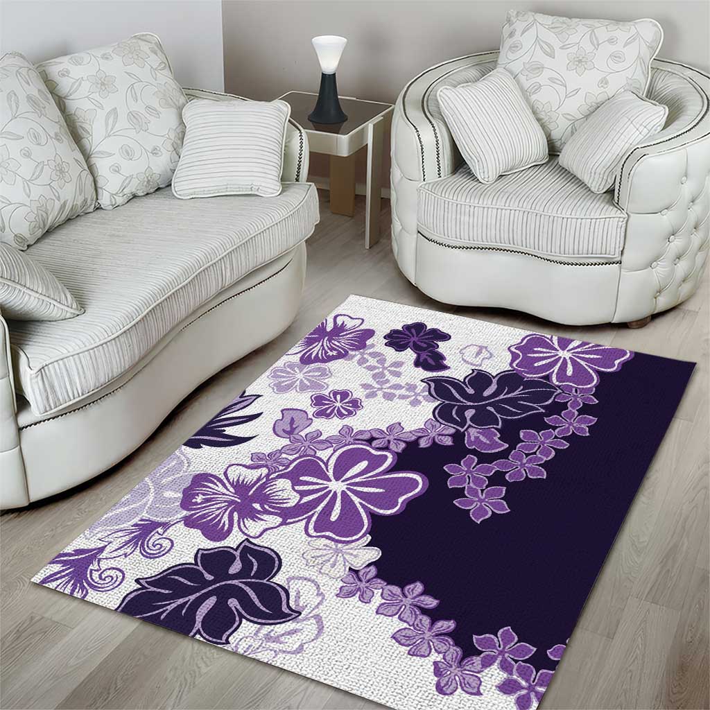 Purple Hibiscus Plumeria Floral Area Rug - Polynesian Pride