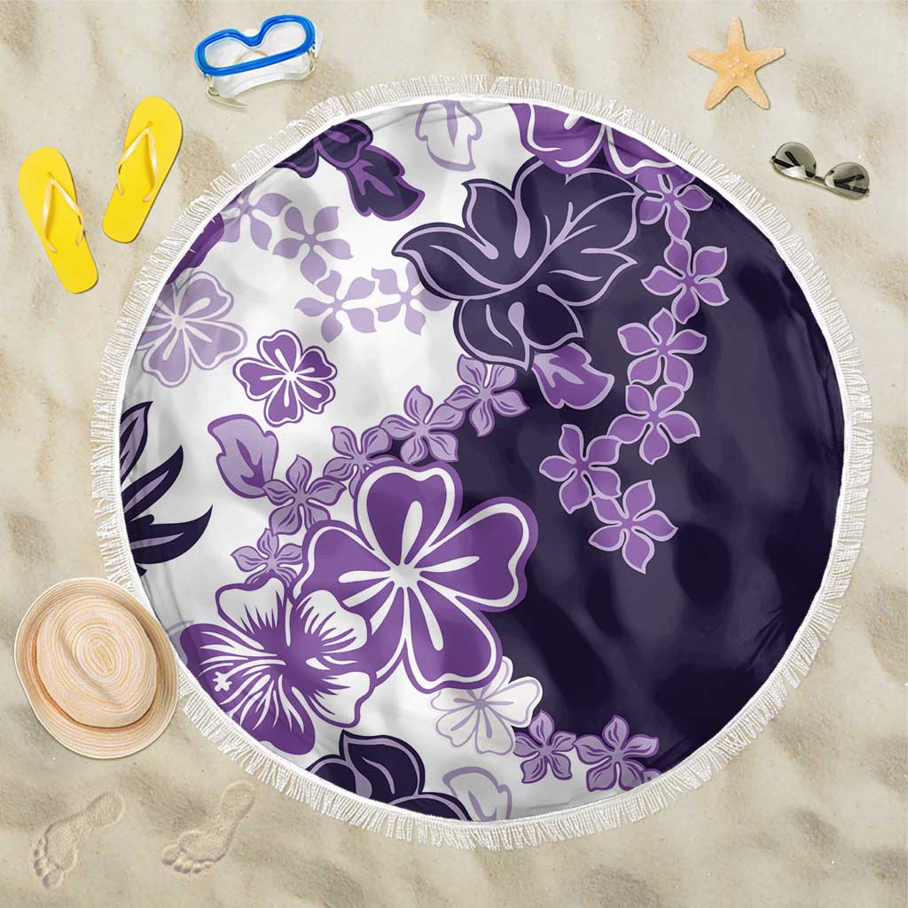 Purple Hibiscus Plumeria Floral Beach Blanket - Polynesian Pride