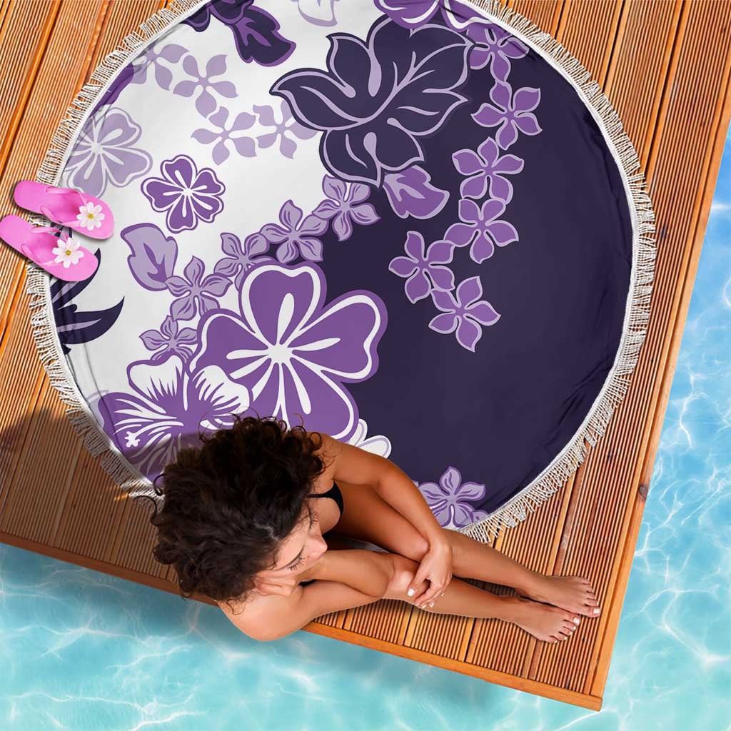 Purple Hibiscus Plumeria Floral Beach Blanket - Polynesian Pride