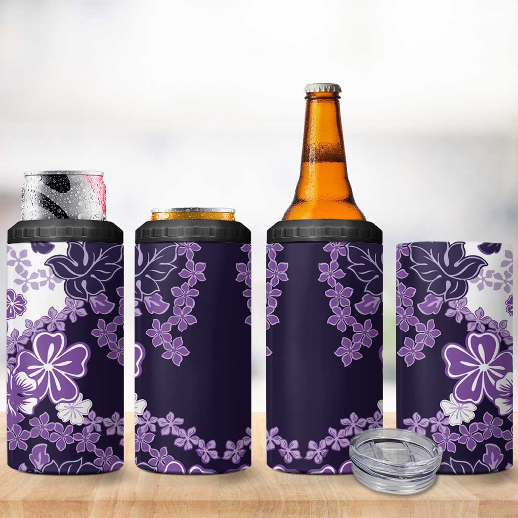 Purple Hibiscus Plumeria Floral 4 in 1 Can Cooler Tumbler - Polynesian Pride