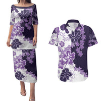 Purple Hibiscus Plumeria Floral Couples Matching Puletasi and Hawaiian Shirt - Polynesian Pride