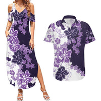 Purple Hibiscus Plumeria Floral Couples Matching Summer Maxi Dress and Hawaiian Shirt - Polynesian Pride