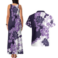 Purple Hibiscus Plumeria Floral Couples Matching Tank Maxi Dress and Hawaiian Shirt - Polynesian Pride