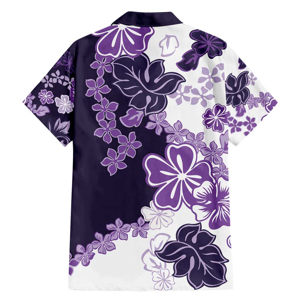Purple Hibiscus Plumeria Floral Family Matching Long Sleeve Bodycon Dress and Hawaiian Shirt - Polynesian Pride
