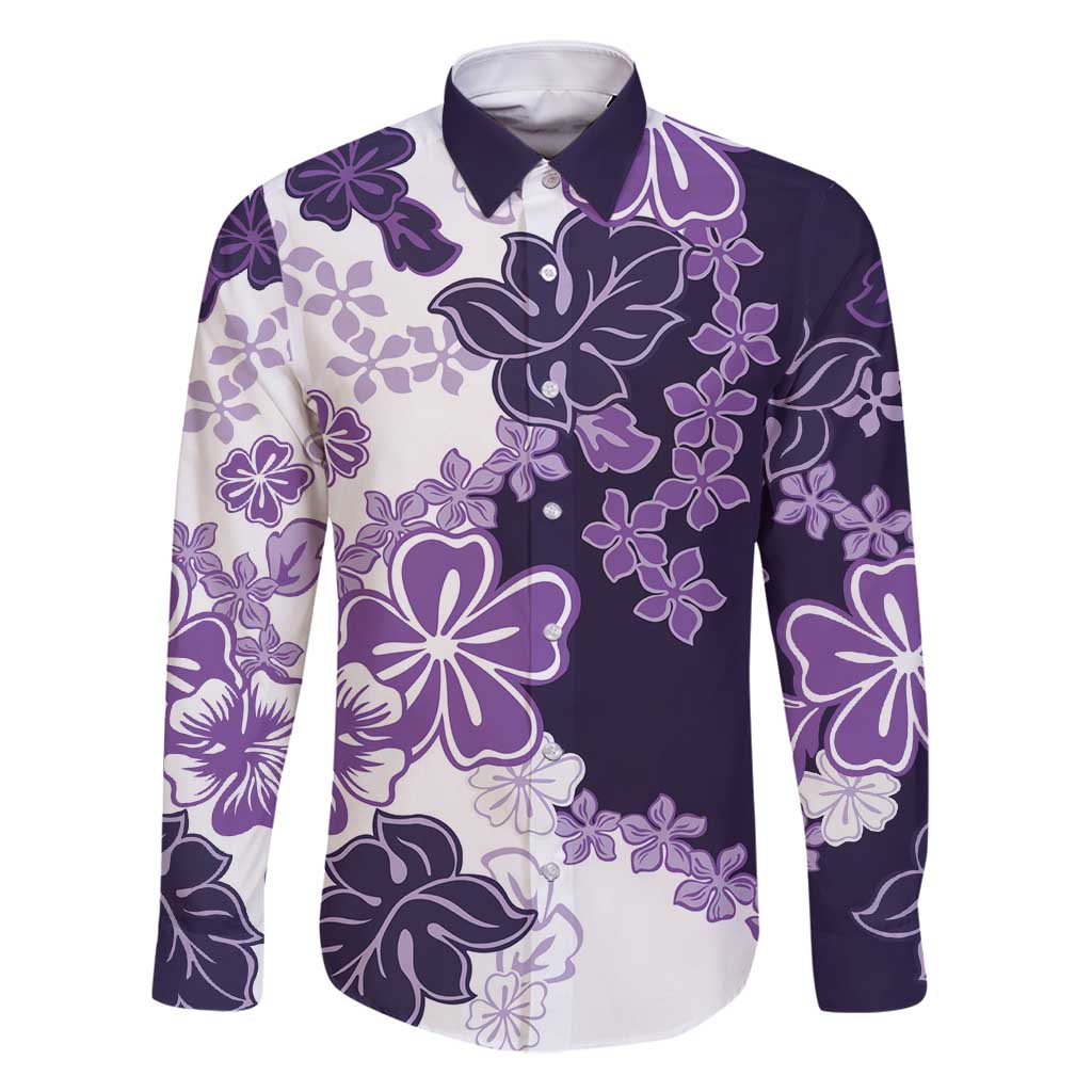 Purple Hibiscus Plumeria Floral Family Matching Off Shoulder Maxi Dress and Hawaiian Shirt - Polynesian Pride