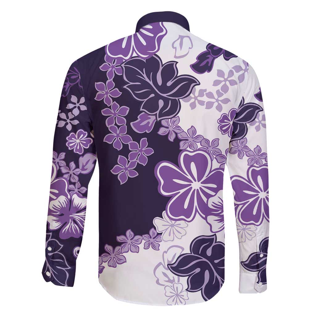 Purple Hibiscus Plumeria Floral Family Matching Off Shoulder Maxi Dress and Hawaiian Shirt - Polynesian Pride