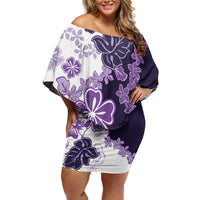 Purple Hibiscus Plumeria Floral Family Matching Off Shoulder Short Dress and Hawaiian Shirt - Polynesian Pride