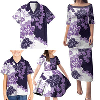 Purple Hibiscus Plumeria Floral Family Matching Puletasi and Hawaiian Shirt - Polynesian Pride