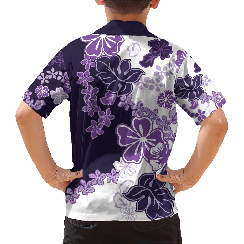 Purple Hibiscus Plumeria Floral Family Matching Short Sleeve Bodycon Dress and Hawaiian Shirt - Polynesian Pride