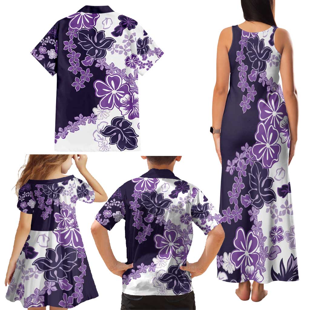 Purple Hibiscus Plumeria Floral Family Matching Tank Maxi Dress and Hawaiian Shirt - Polynesian Pride