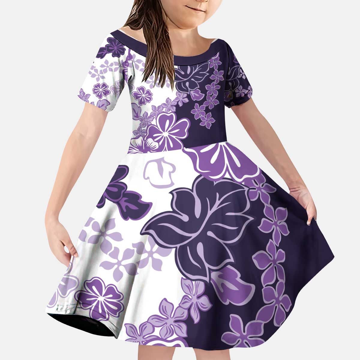 Purple Hibiscus Plumeria Floral Kid Short Sleeve Dress LT01 KID Purple - Polynesian Pride