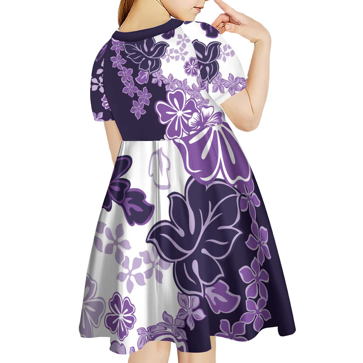 Purple Hibiscus Plumeria Floral Kid Short Sleeve Dress LT01 - Polynesian Pride