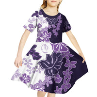 Purple Hibiscus Plumeria Floral Kid Short Sleeve Dress LT01 - Polynesian Pride