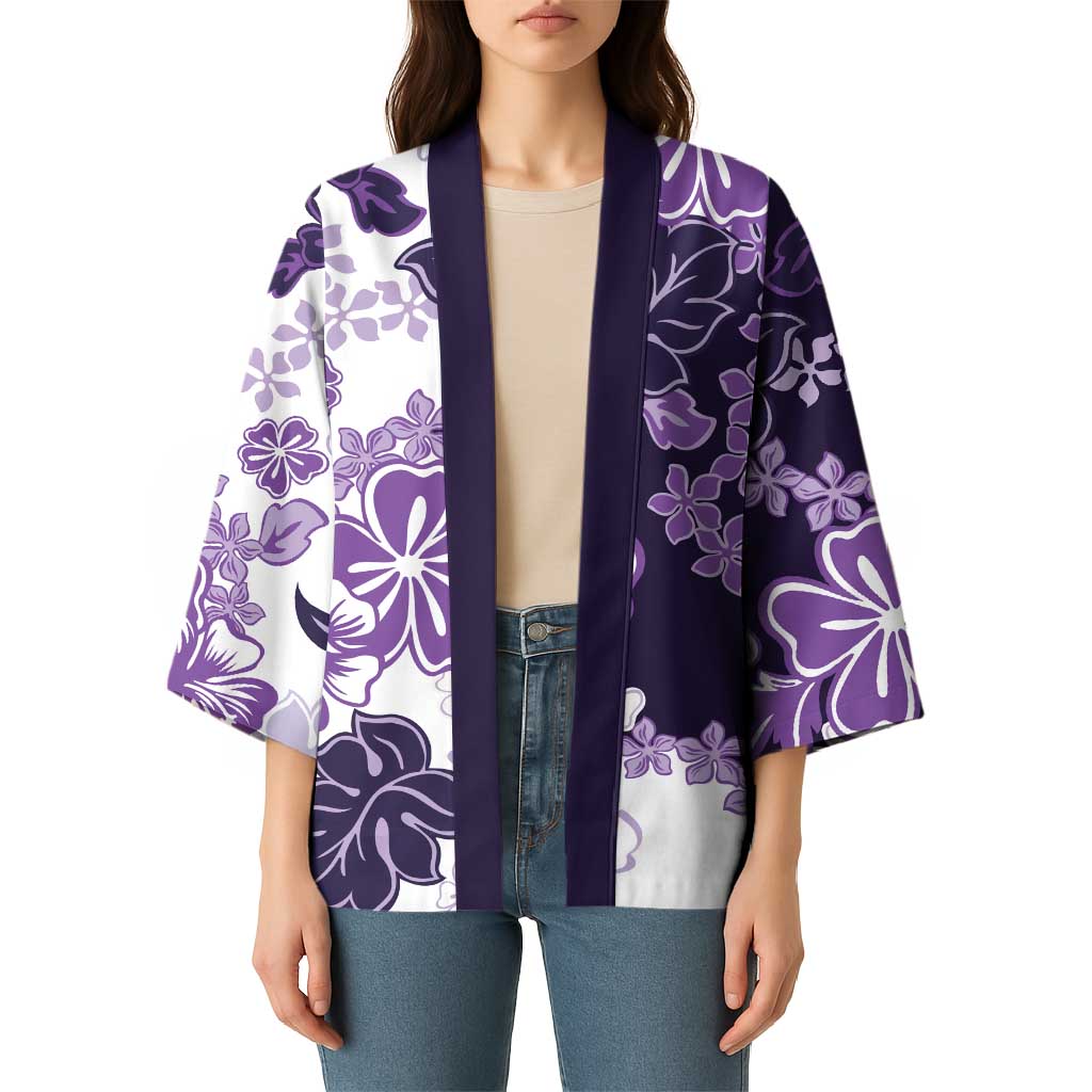 Purple Hibiscus Plumeria Floral Kimono - Polynesian Pride