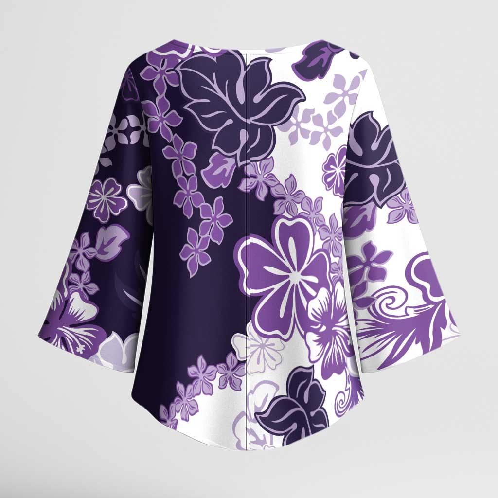 Purple Hibiscus Plumeria Floral Kimono Sleeve Blouse - Polynesian Pride