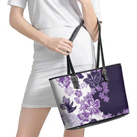 Purple Hibiscus Plumeria Floral Leather Tote Bag - Polynesian Pride