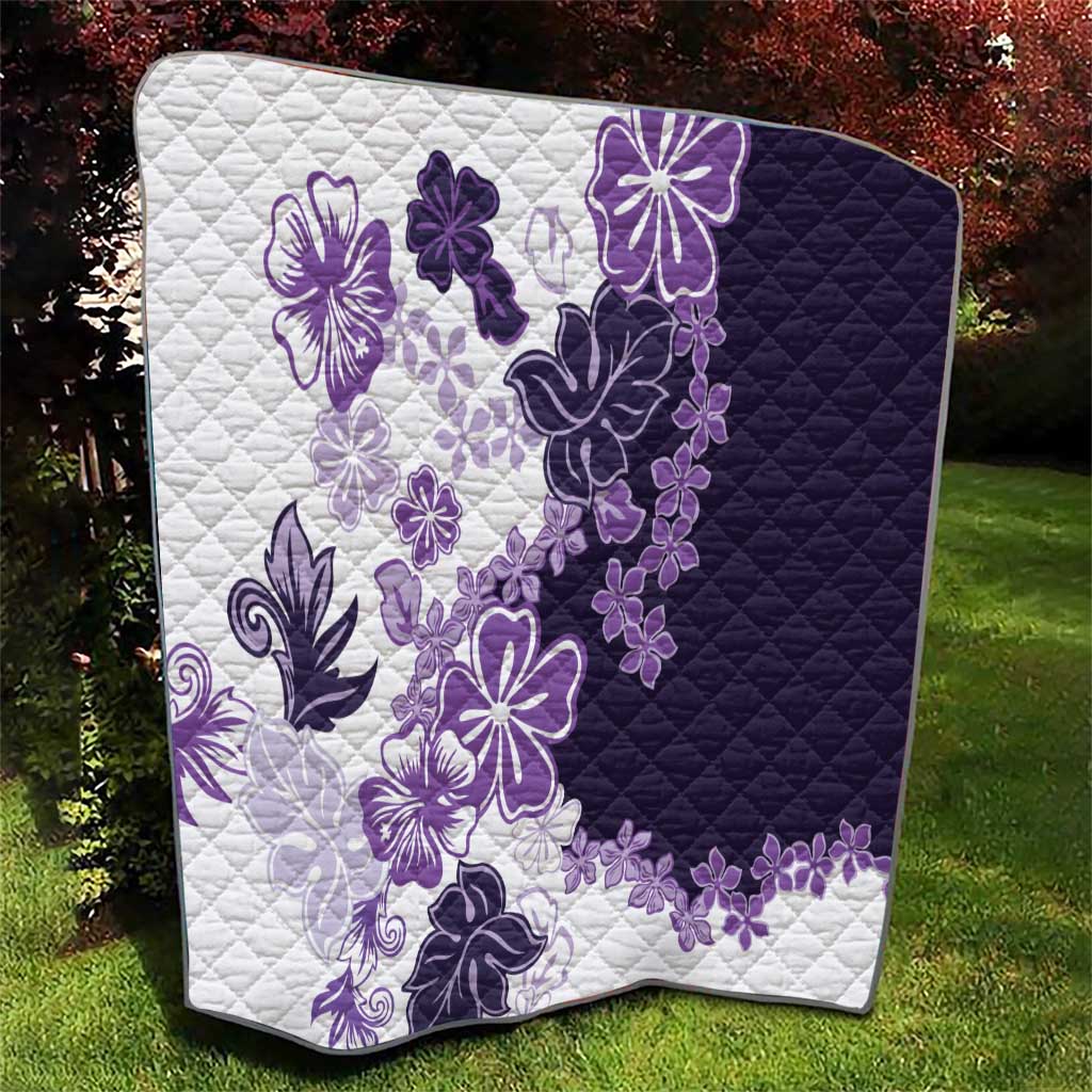 Purple Hibiscus Plumeria Floral Quilt - Polynesian Pride