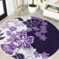 Purple Hibiscus Plumeria Floral Round Carpet - Polynesian Pride