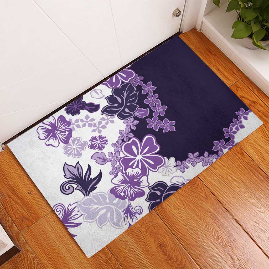 Purple Hibiscus Plumeria Floral Rubber Doormat LT01 - Polynesian Pride