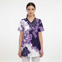 Purple Hibiscus Plumeria Floral Scrub Top - Polynesian Pride