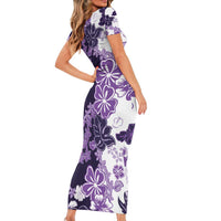 Purple Hibiscus Plumeria Floral Short Sleeve Bodycon Dress - Polynesian Pride