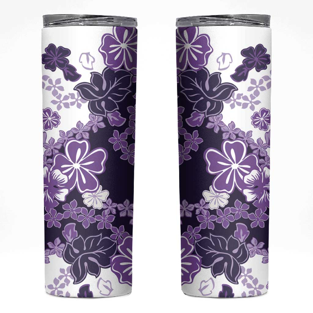 Purple Hibiscus Plumeria Floral Skinny Tumbler - Polynesian Pride