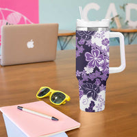 Purple Hibiscus Plumeria Floral Tumbler With Handle - Polynesian Pride