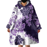 Purple Hibiscus Plumeria Floral Wearable Blanket Hoodie - Polynesian Pride