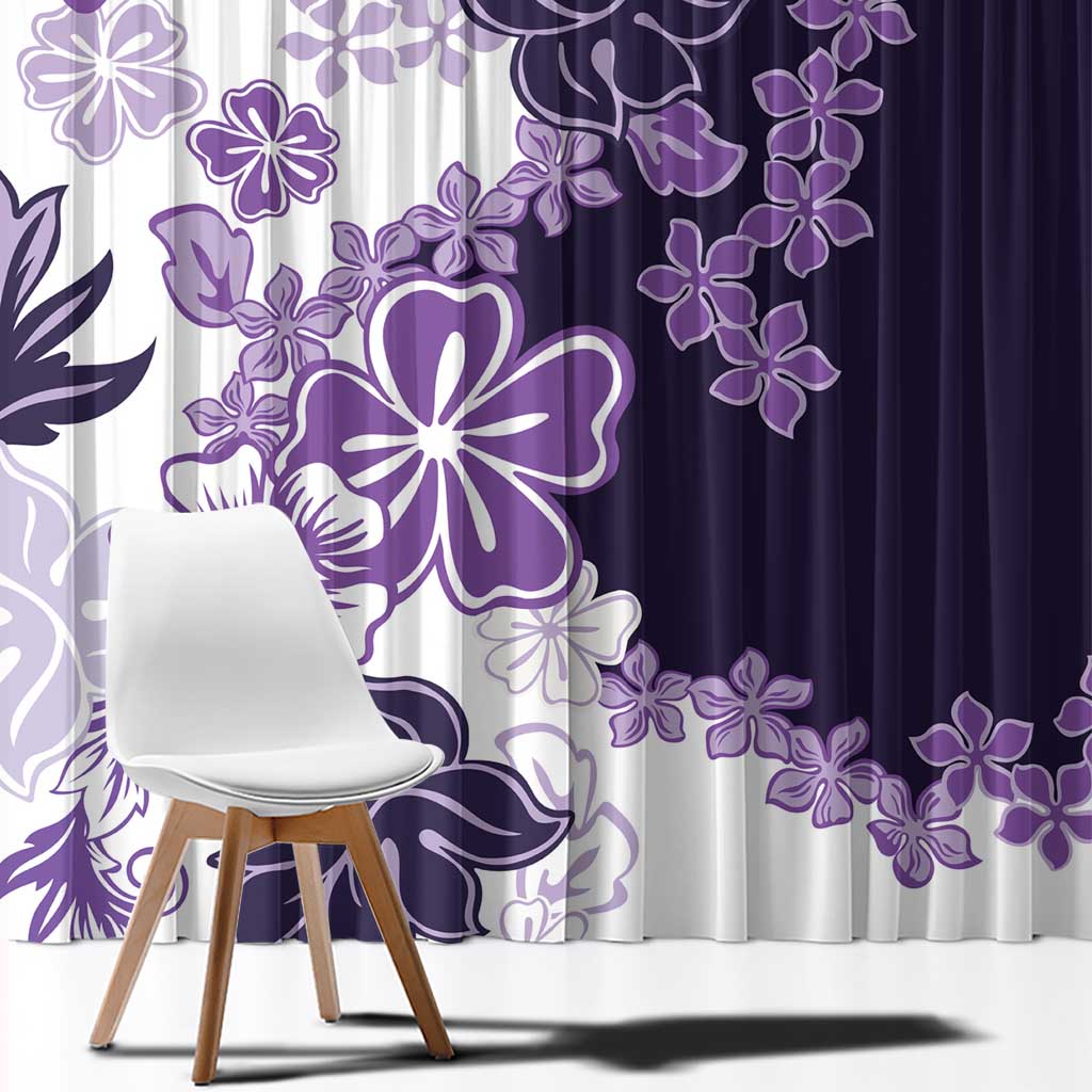 Purple Hibiscus Plumeria Floral Window Curtain - Polynesian Pride