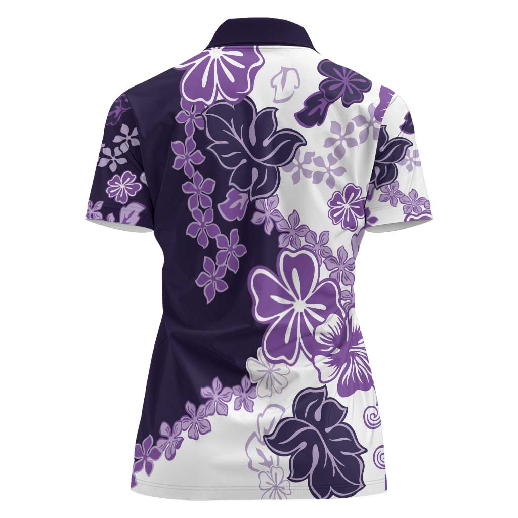 Purple Hibiscus Plumeria Floral Women Polo Shirt - Polynesian Pride