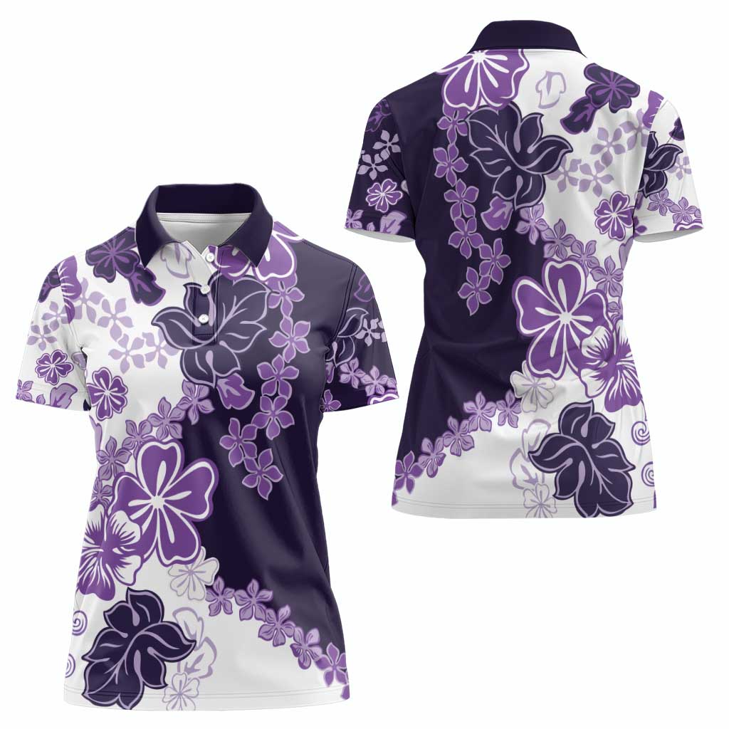 Purple Hibiscus Plumeria Floral Women Polo Shirt - Polynesian Pride