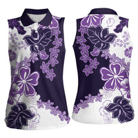 Purple Hibiscus Plumeria Floral Women Sleeveless Polo Shirt - Polynesian Pride