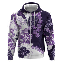 Purple Hibiscus Plumeria Floral Zip Hoodie - Polynesian Pride