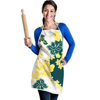 Yelow Teal Hibiscus Plumeria Floral Apron - Polynesian Pride