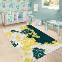 Yelow Teal Hibiscus Plumeria Floral Area Rug - Polynesian Pride
