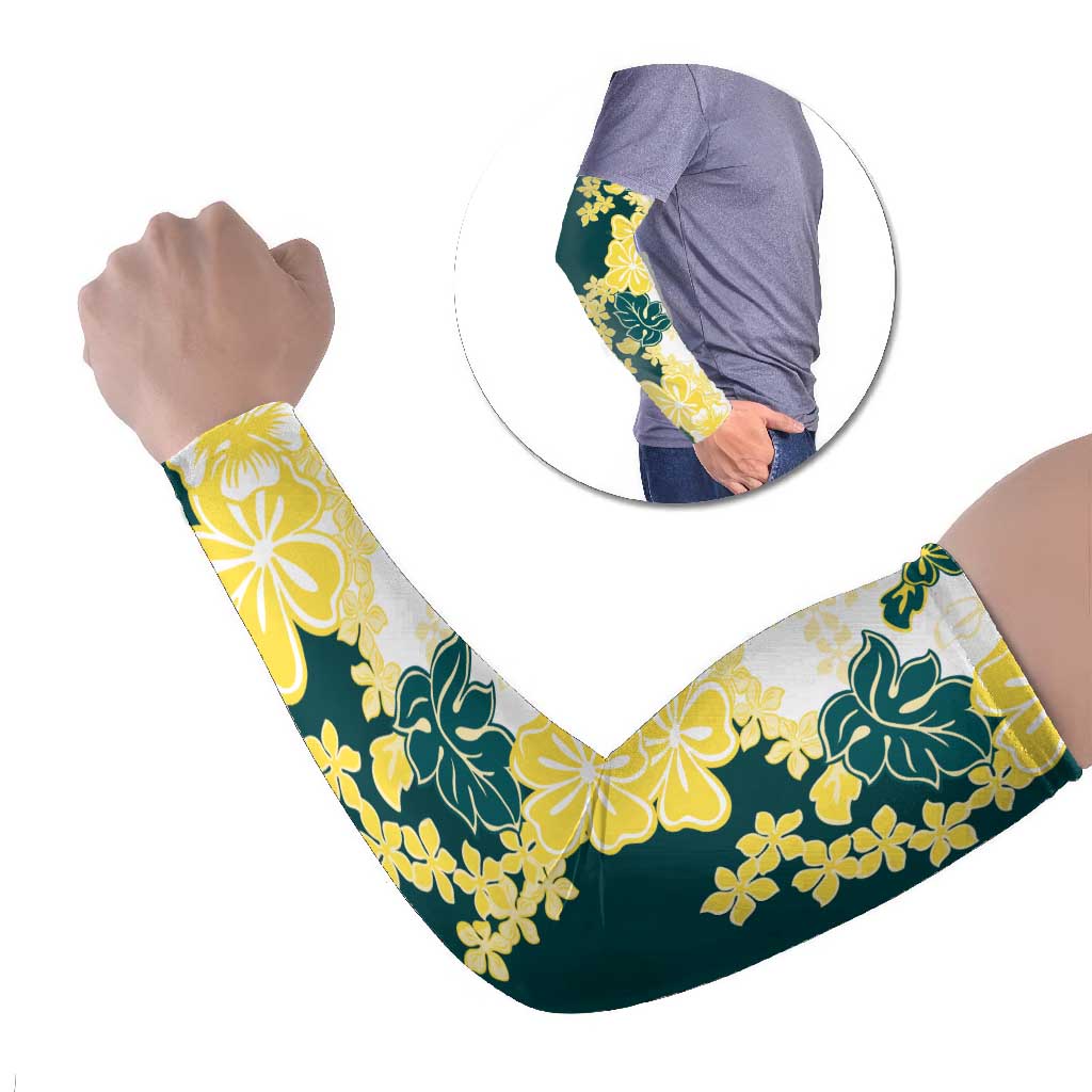 Yelow Teal Hibiscus Plumeria Floral Arm Sleeves - Polynesian Pride