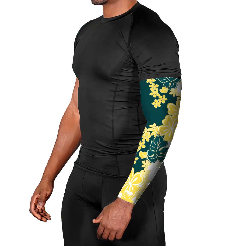 Yelow Teal Hibiscus Plumeria Floral Arm Sleeves - Polynesian Pride