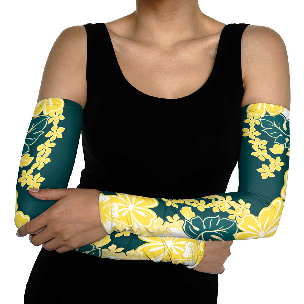 Yelow Teal Hibiscus Plumeria Floral Arm Sleeves - Polynesian Pride