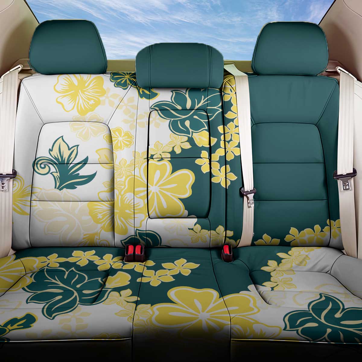 Yelow Teal Hibiscus Plumeria Floral Back Car Seat Cover - Polynesian Pride