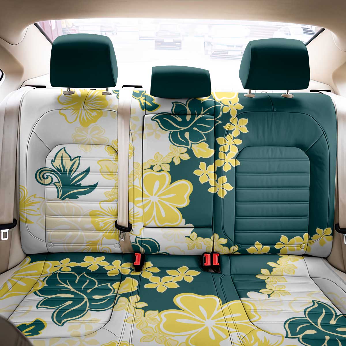 Yelow Teal Hibiscus Plumeria Floral Back Car Seat Cover - Polynesian Pride