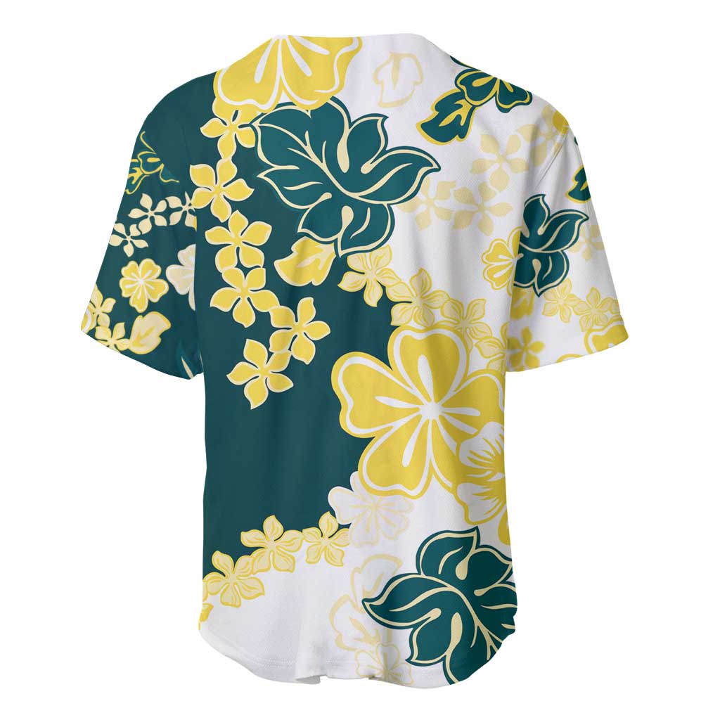 Yelow Teal Hibiscus Plumeria Floral Baseball Jersey - Polynesian Pride